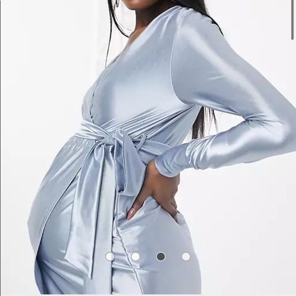NWT Maternity Blue Satin Wrap Cocktail Midi Dress Size 10 - Picture 3 of 16